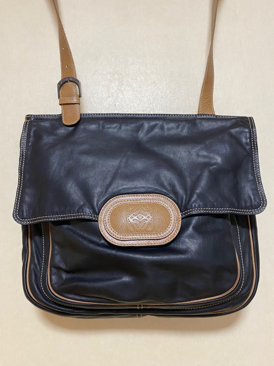 LOEWE ロエベ ショルダーバッグ ラムスキン ブラック×ブラウン メンズ