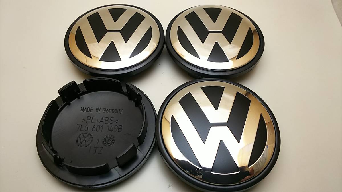 VW フォルクスワーゲン ホイールキャップ 70mm 黒銀 4個 OEM トゥアレグ ゴルフ ポロ ビートル ティグアン パサート アップ タイプⅱ_画像1