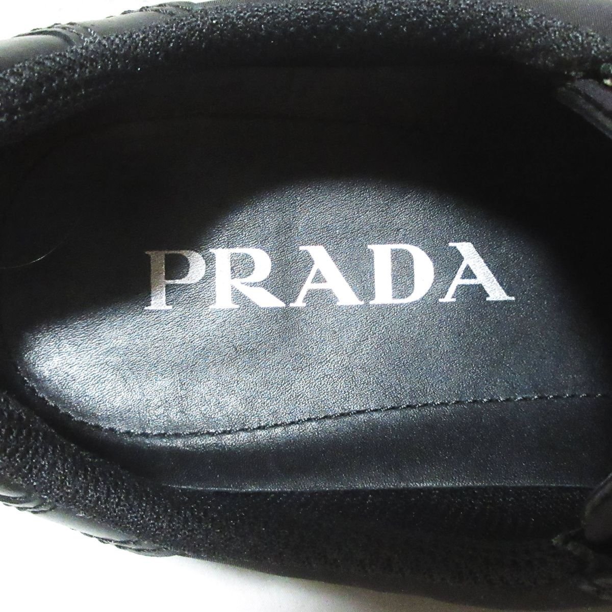 美品 PRADA プラダ レザー×ナイロン ロゴ ローカットスニーカー サイズ5 約25cm ブラックの画像4