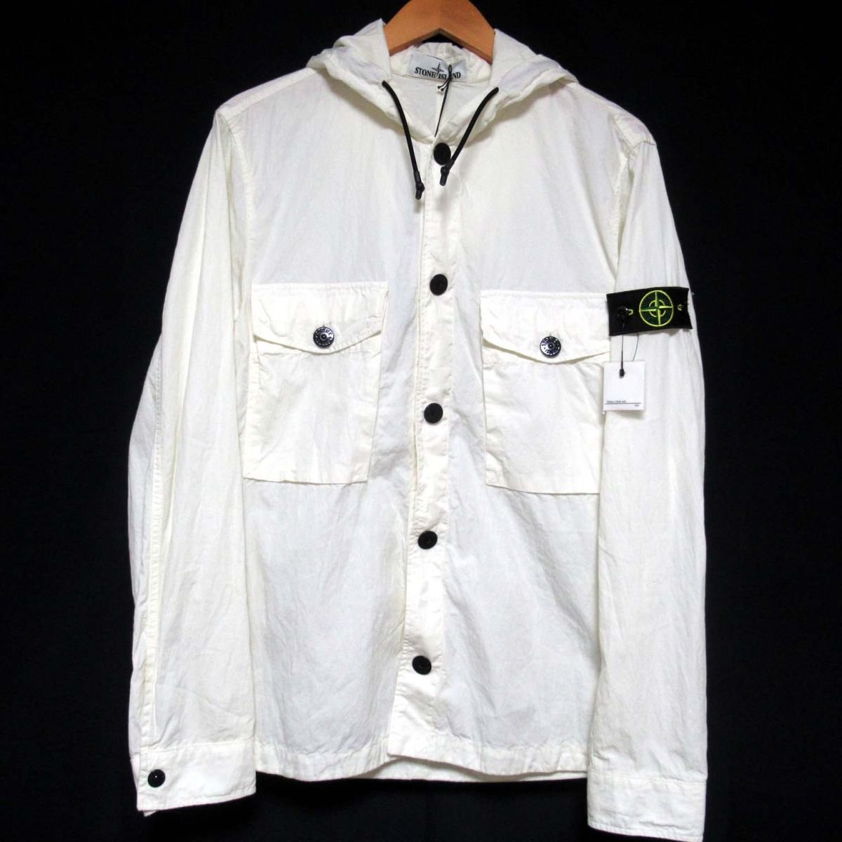 新品 未使用 STONE ISLAND ストーンアイランド ガーメントダイ コットンナイロン フーデッドシャツブルゾン 721512408 Sサイズ ホワイト_画像1