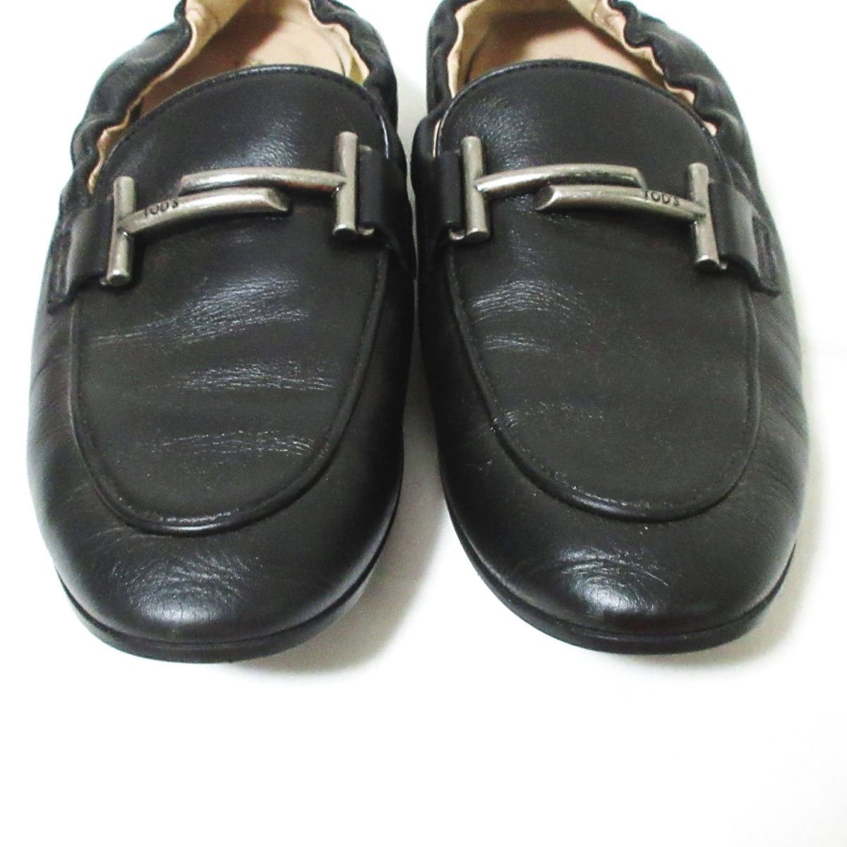 美品 TOD'S トッズ ダブルT レザー スリッポン ローファー バブーシュ サイズ36 1/2 約23.5cｍ ブラック_画像2