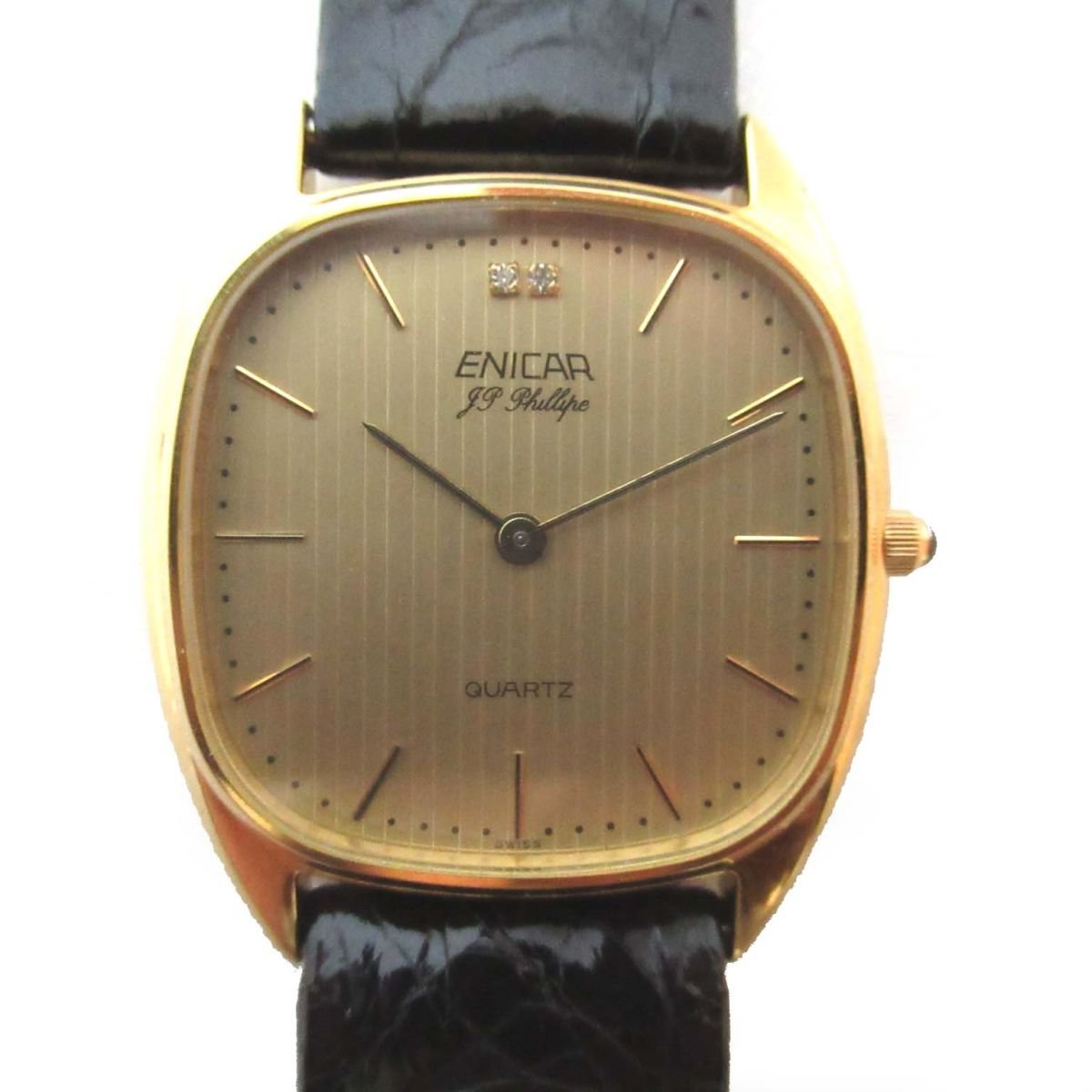  прекрасный товар ENICARenika2P diamond кожаный ремень кварц часы наручные часы Gold циферблат 