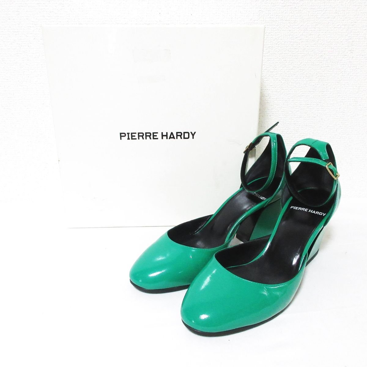  прекрасный товар PIERRE HARDY Pierre a Rudy эмаль раунд tu лодыжка ремешок туфли-лодочки размер 37 примерно 23.5cm зеленый 