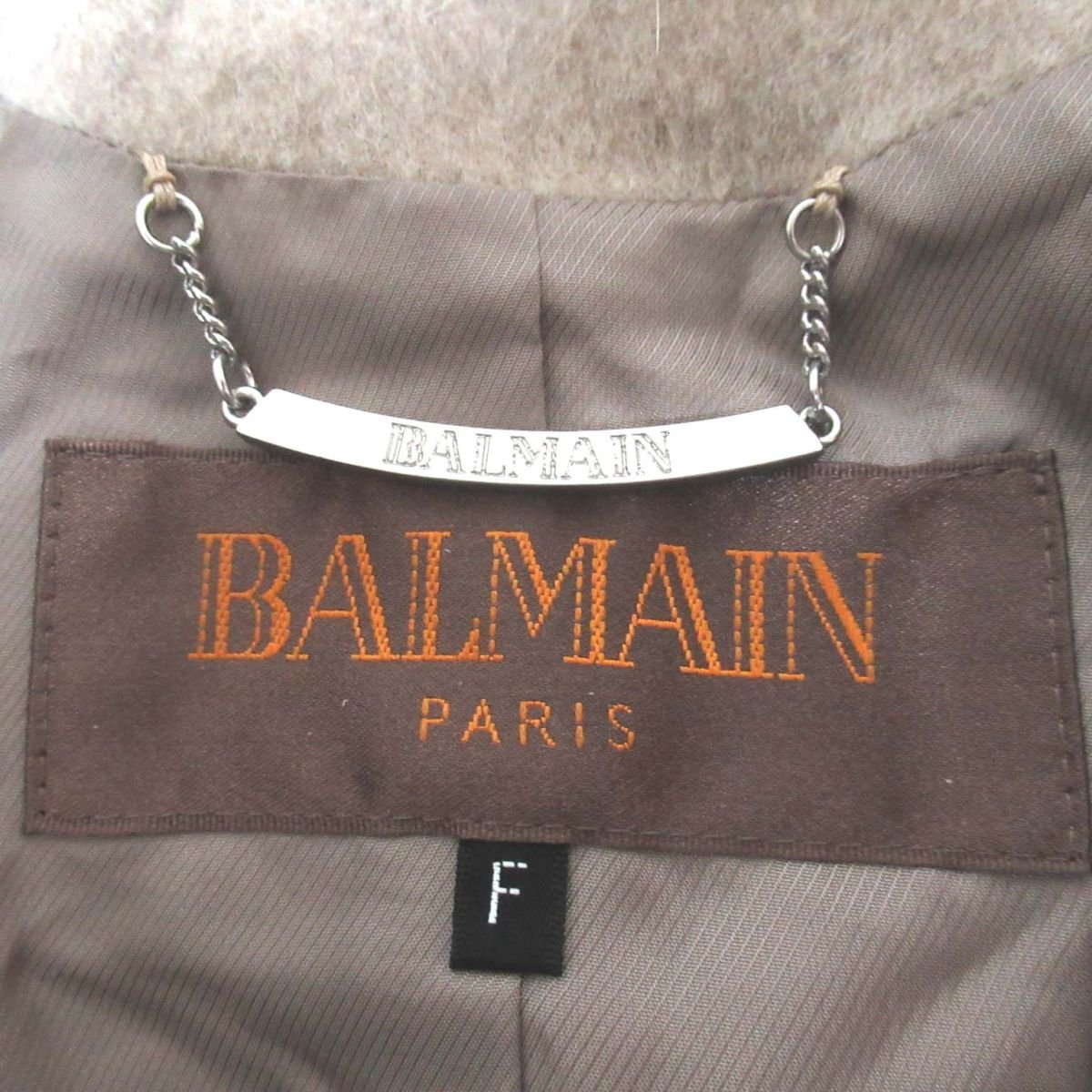  прекрасный товар BALMAIN Balmain мех лисы кашемир 100%f-ti- пончо жакет пальто 4345 F размер серый оттенок бежевого 