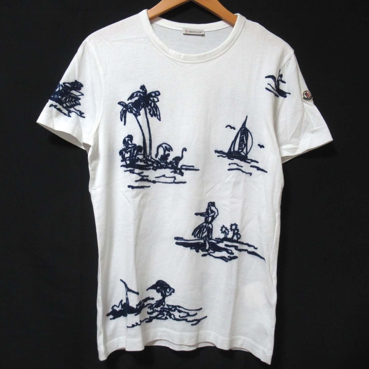 クリーニング済 美品 MONCLER モンクレール ハワイ 刺繍 エンブロイダリー ミニワッペン 半袖 Tシャツ カットソー XSサイズ ホワイトの画像1