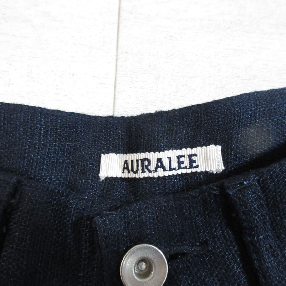 美品 20SS AURALEE オーラリー LINEN DOUBLE FACE 5P PANTS リネン100％ センタープレス ハイウエスト ストレートパンツ 0 ネイビー_画像3