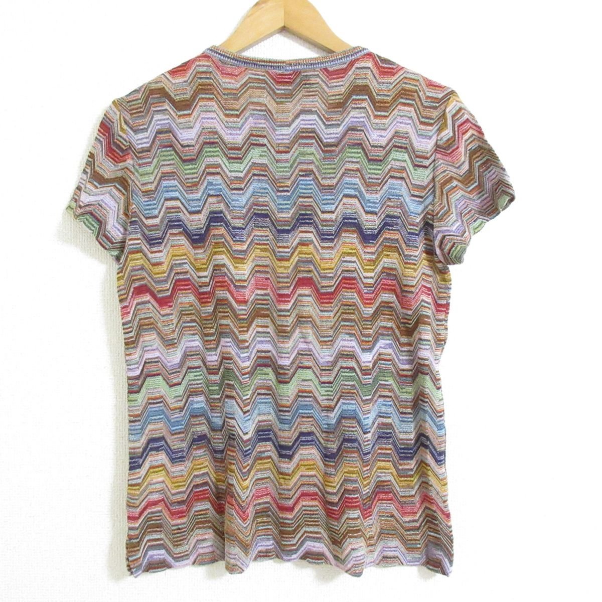 美品 MISSONI ミッソーニ マルチボーダー柄 半袖 ニット Tシャツ カットソー 大きいサイズ 46 マルチカラー_画像2