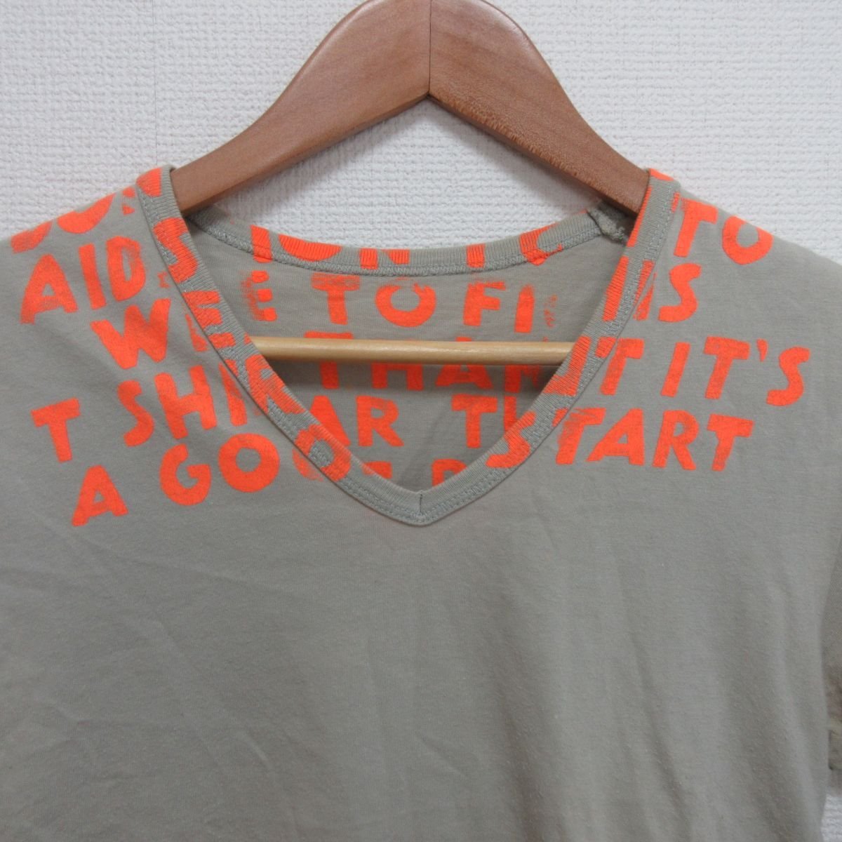 03AW Martin Margiela マルタンマルジェラ ミスディアナ期 Vネック 半袖 プリント エイズTシャツ カットソー サイズS ベージュ_画像3