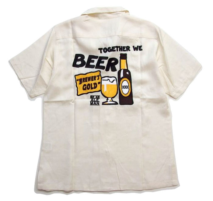 SALE セール 新品 HOUSTON ボーリングシャツ 白M ビール柄総刺繍 BEER ヒューストン メンズシャツ アロハ 40660