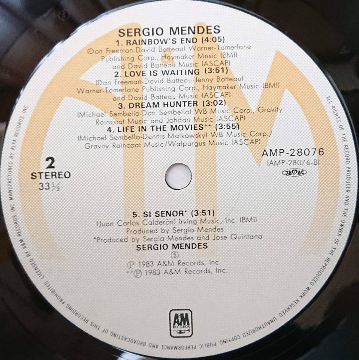 SERGIO MENDES : 愛をもう一度 セルジオ・メンデス 帯付き 国内盤 中古 アナログ LPレコード盤 1983年 AMP-28076 M2-KDO-1227_画像6