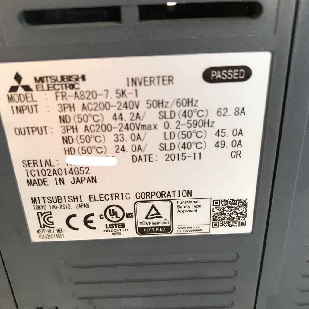 三菱電機インバーター FR-A820-7.5K-1 動作保証 [インボイス発行事業者] 　A-1