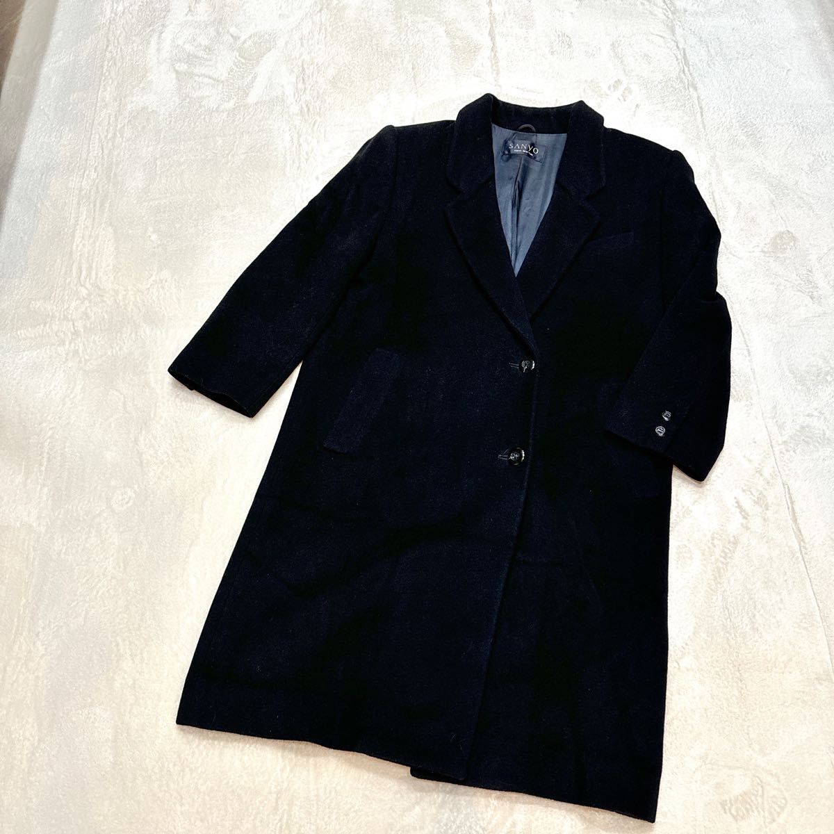 カシミヤ】 SANYO TOKYO NEWYORK チェスターコート 黒 Mサイズ カシミヤ】 SANYO TOKYO NEWYORK チェスターコート 黒 Mサイズ