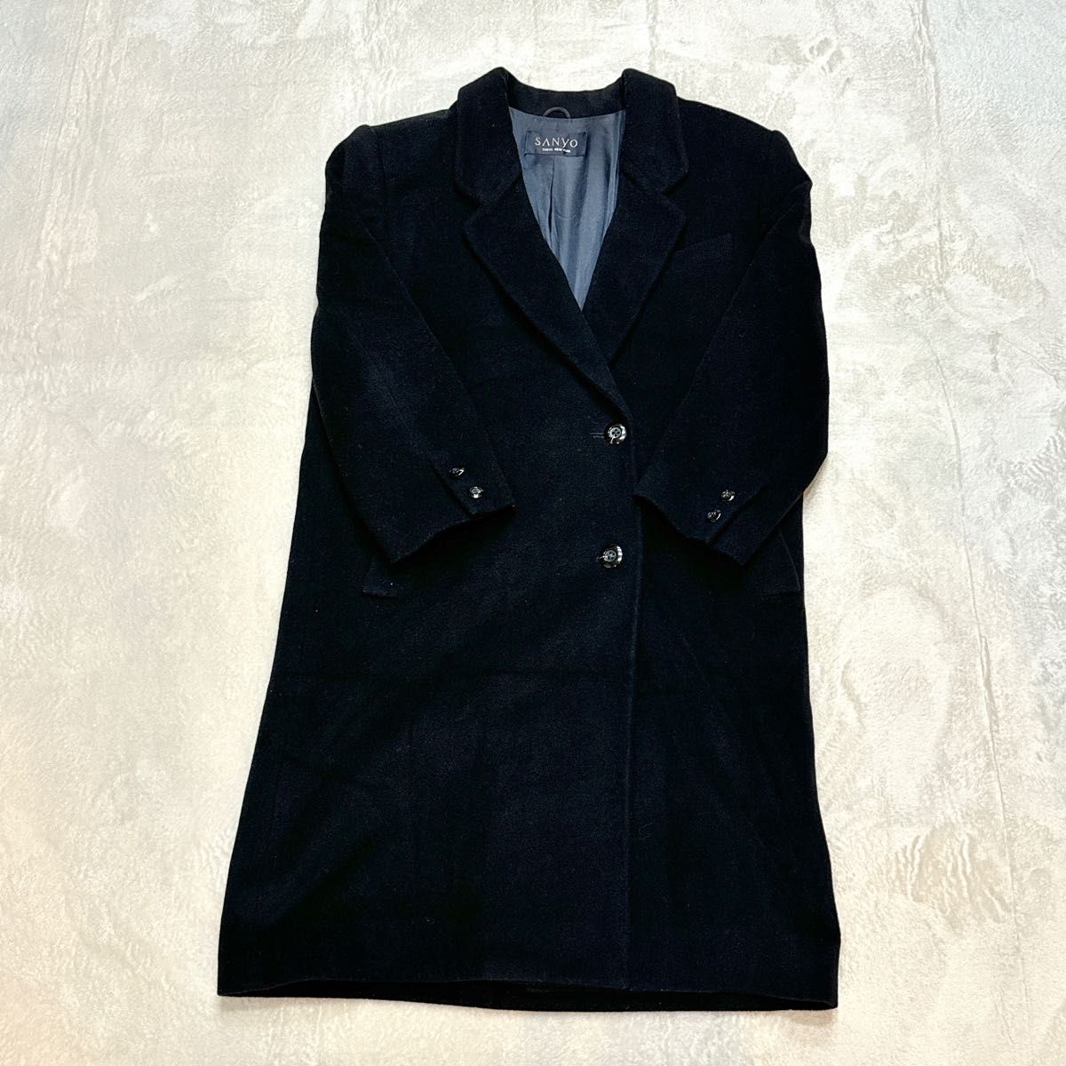 カシミヤ】 SANYO TOKYO NEWYORK チェスターコート 黒 Mサイズ カシミヤ】 SANYO TOKYO NEWYORK チェスターコート 黒 Mサイズ