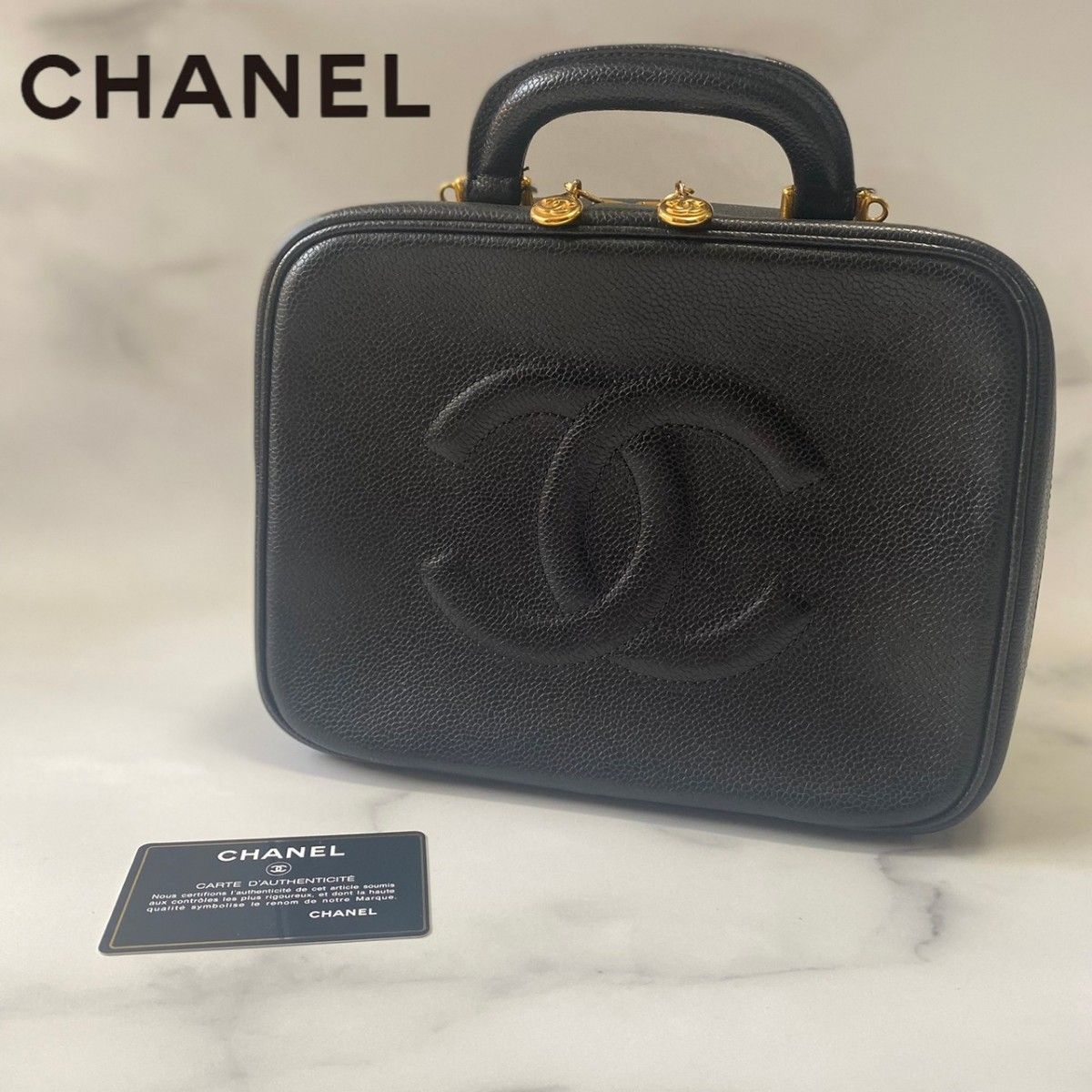 0990 CHANEL シャネル ココマーク キャビアスキン バニティバッグ