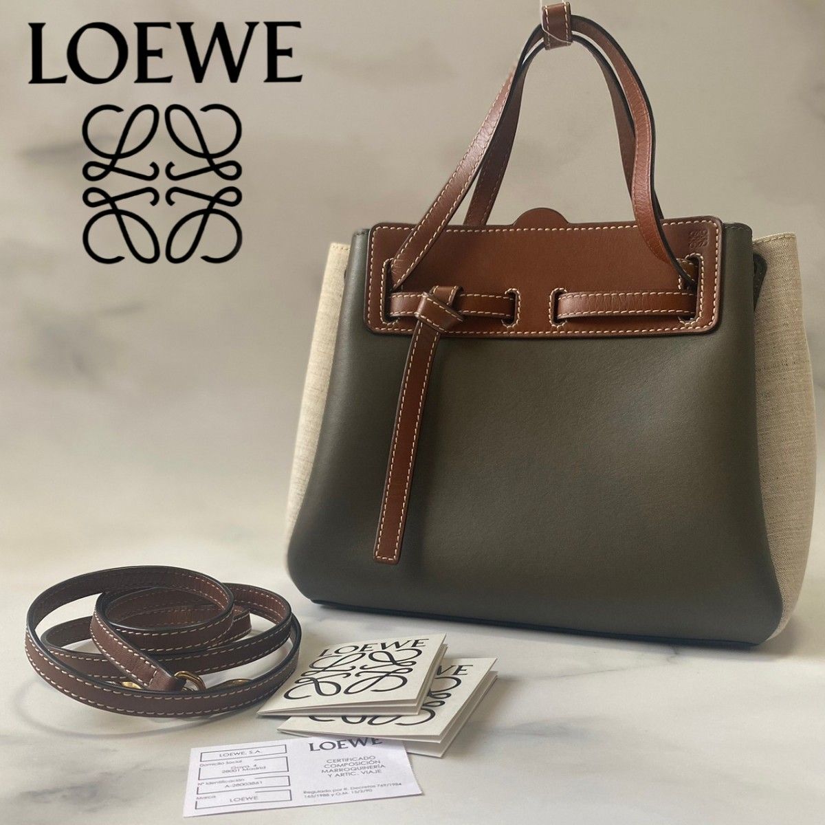 1012 LOEWE ロエベ LAZO ラゾミニ キャンバス×レザー 2wayバッグ 美品