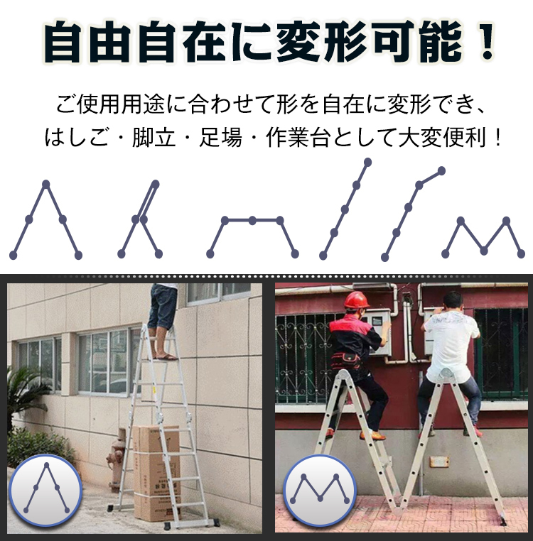 1円 未使用 はしご 4.6m 伸縮 脚立 作業台 アルミ 折りたたみ 梯子 ハシゴ ラダー 多機能 プレート付き 高所 足場 剪定 雪下ろし ny356_画像3