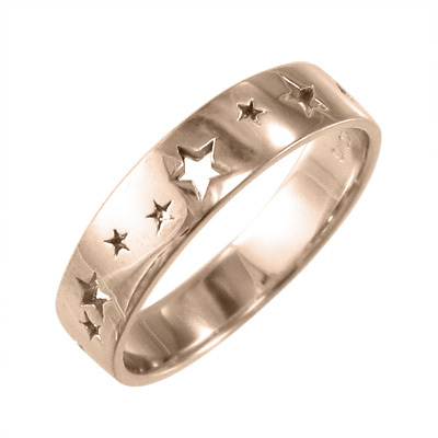 k10ピンクゴールド 平らな指輪 星抜き デザイン 地金 約4mm幅
