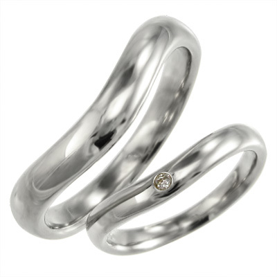 レディス メンズ リング 結婚指輪にも 一粒石 V字 ダイヤモンド 4月誕生石 k18ホワイトゴールド