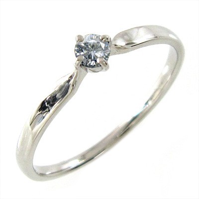 k10ホワイトゴールド リング 結婚指輪にも 一粒石 4月誕生石 天然ダイヤモンド