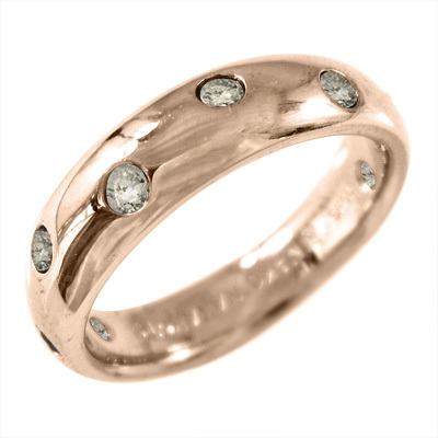 18金ピンクゴールド 丸い 指輪 天然ダイヤモンド 4月誕生石