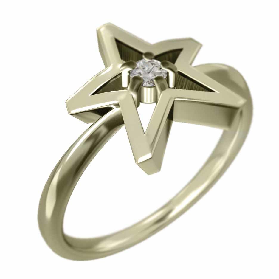 指輪 k10イエローゴールド 星 ジュエリー 1粒 石 天然ダイヤモンド 4月誕生石