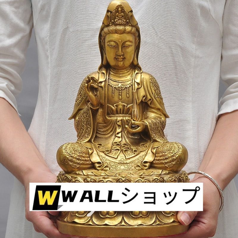 「仏教法具 寺院用仏具」極上品 観自在菩薩 観音菩薩仏像 真鍮製 仏教美術 高さ28cm_画像7