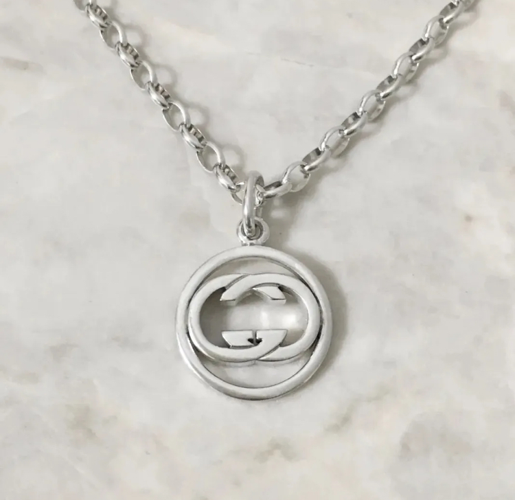  Gucci колье серебряный серебряный GG круг SV 925 Logo мужской 5 *