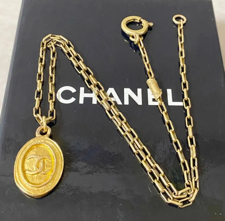  Chanel колье здесь Mark Vintage эллипс Gold золотой Logo *