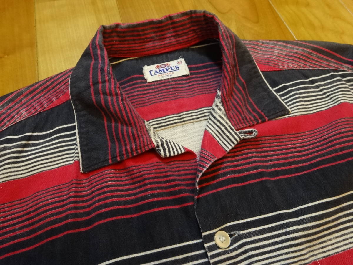 激レア オンブック級 50年代ヴィンテージCAMPUS開襟プリントネルシャツ