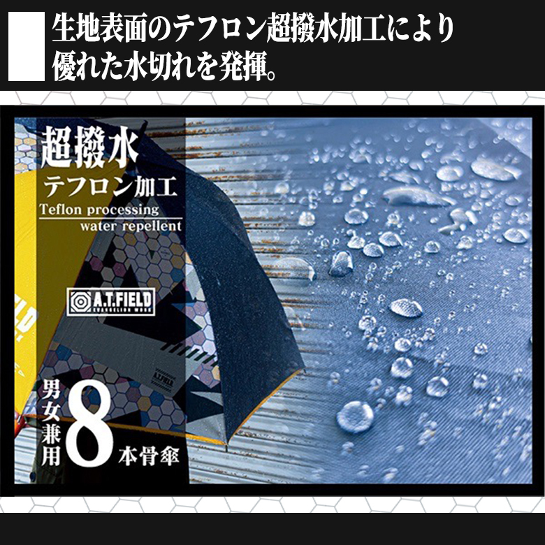 送料無料 A.T. FIELD 65CM耐風ジャンプ傘(イエロー/零号機) ユニセックス 超撥水 高強度フレーム エヴァンゲリオン 零号機デザイン 黄 新品_画像3