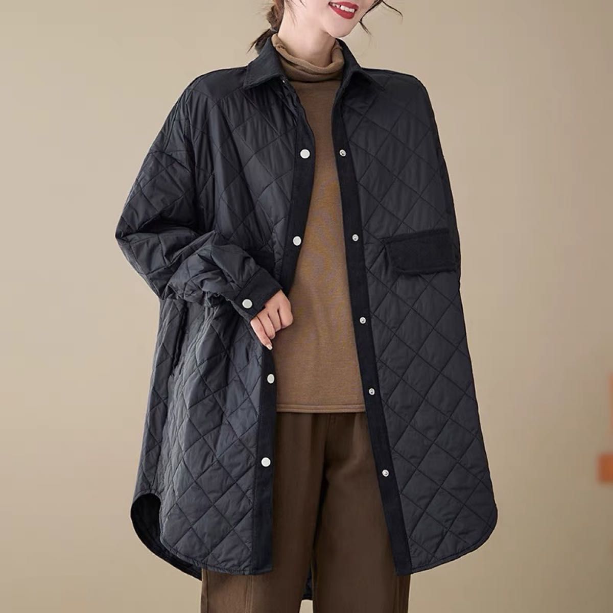 キルティングコート 中綿コート ロング丈 中綿冬ゆったり 暖かい 大きいサイズ