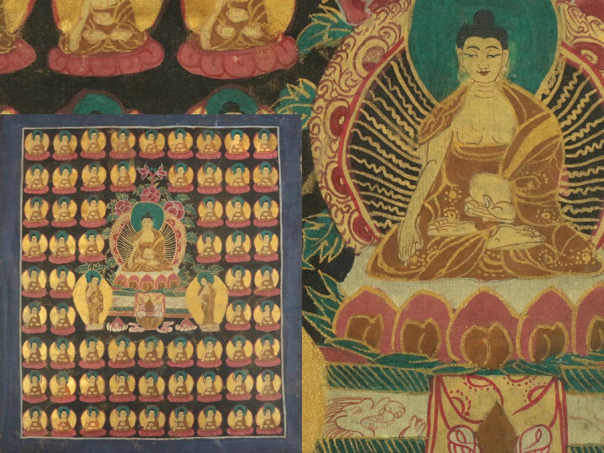 曼荼羅 タンカ 細密画 肉筆 まくり 釈迦如来 仏画 仏教美術 額装 密教_画像1