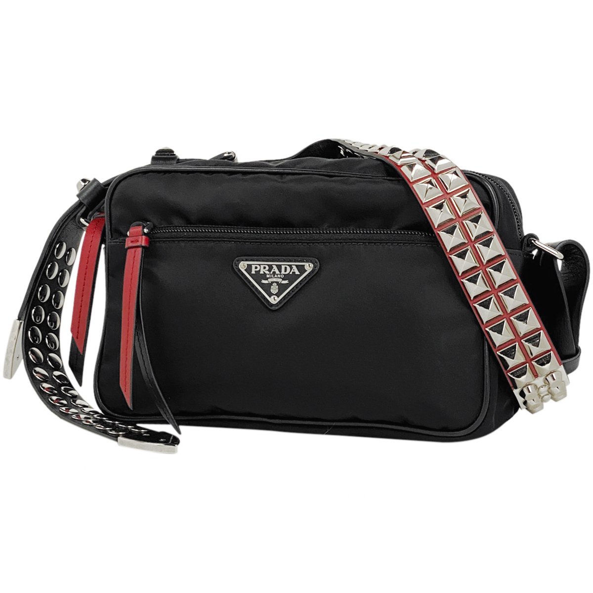 本命ギフト ショルダーバッグ ロゴプレート PRADA プラダ スタッズ