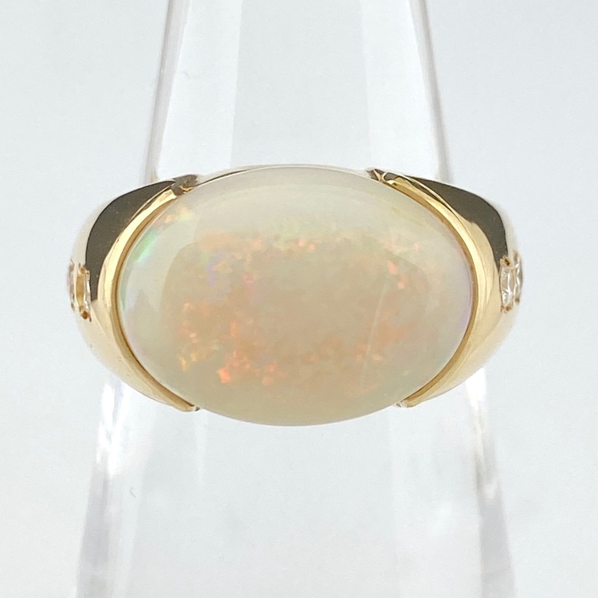 オパール デザインリング K18 イエローゴールド メレダイヤ 指輪