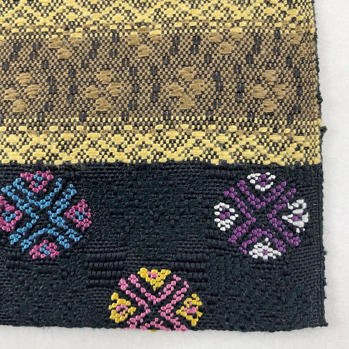 名古屋帯 美品 名品 八寸名古屋帯 松葉仕立て 段縞 花 刺繍 黒 正絹 【中古】_バイセル 14118_4