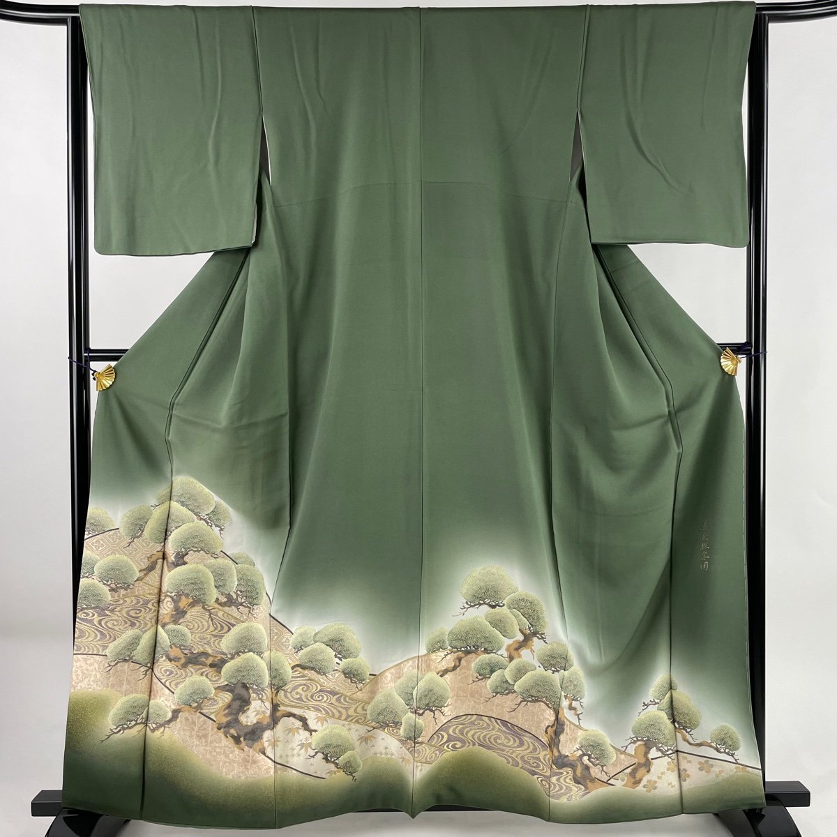 国内配送】 身丈160.5cm 色留袖 裄丈64cm 【中古】 秀品 正絹 深緑