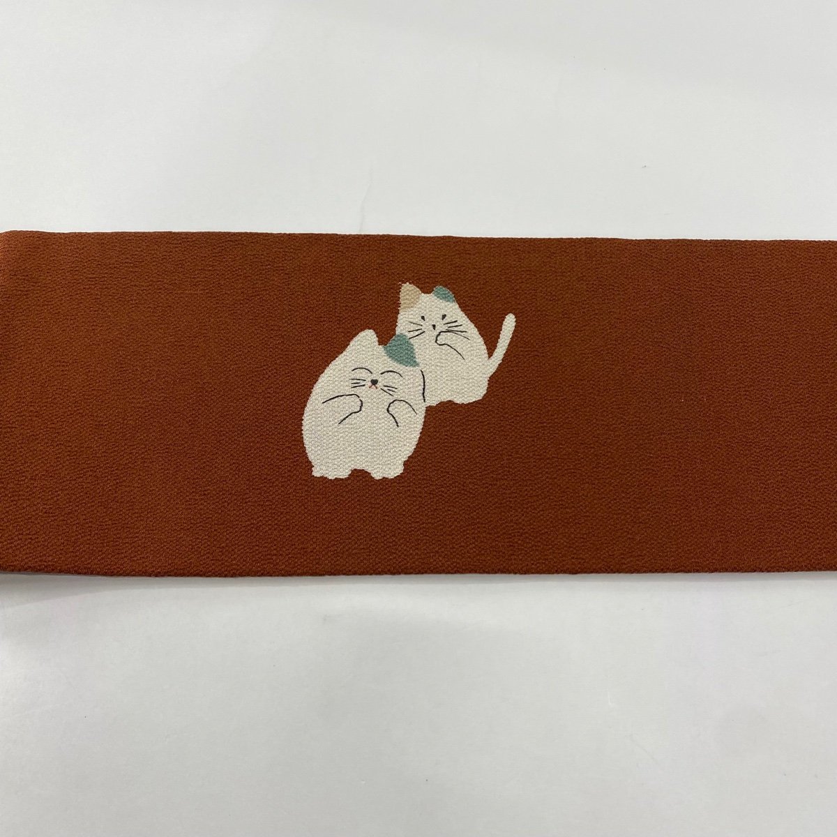 名古屋帯 美品 名品 猫 縮緬 赤茶 正絹 【中古】_バイセル 14118_4