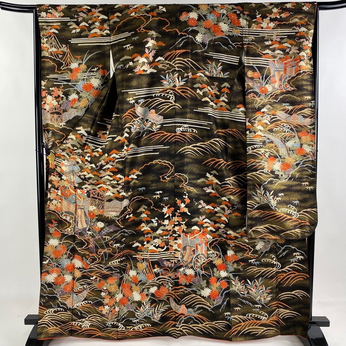 高品質の激安 振袖 身丈167cm 【中古】 秀品 美品 正絹 黒灰 金彩 金糸
