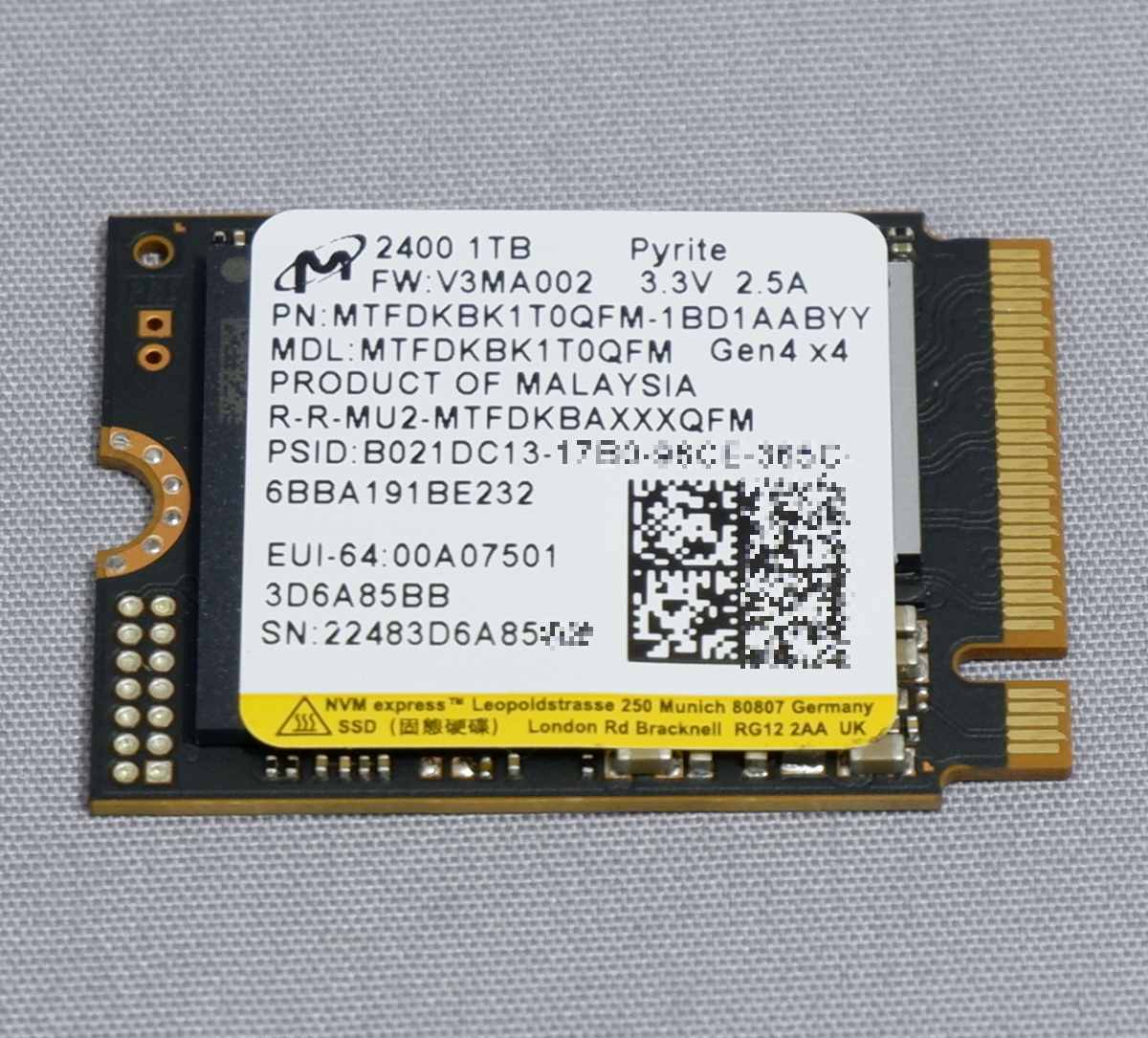 Micron 2400 1TB　NVMe M.2 2230 SSD PCIe Gen4_画像1