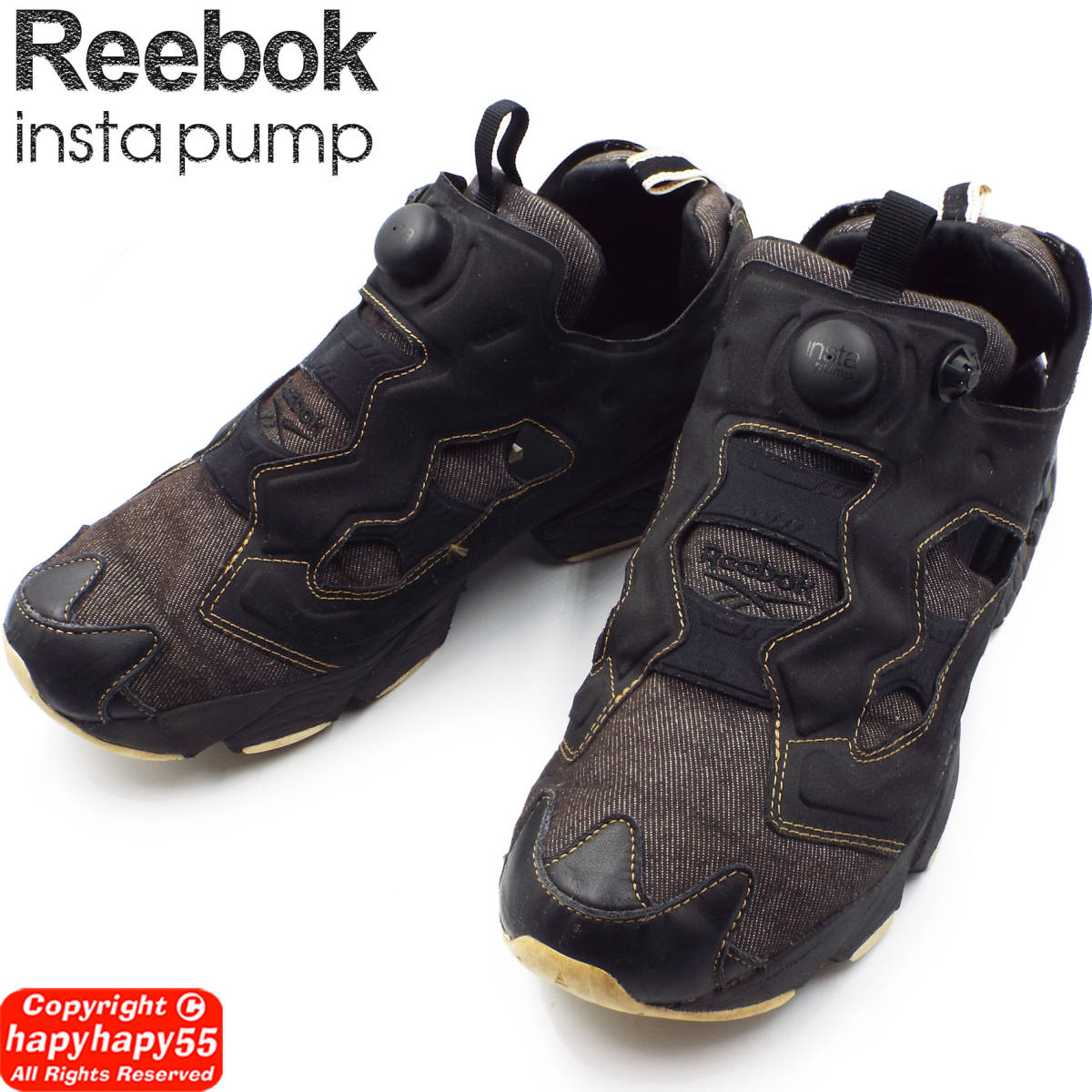 限定モデル■Reebok INSTAPUMP FURY デニム スニーカー ブラック◆リーボック インスタ ポンプ フューリー ステッチデザイン 櫻井海音_画像2