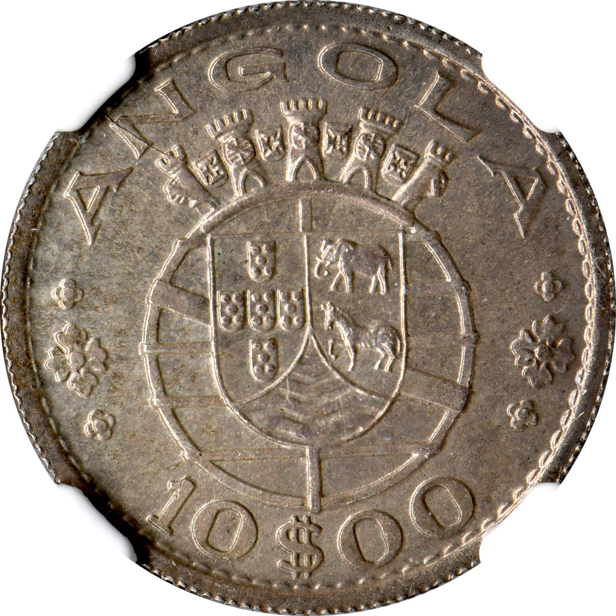 1円〜1952 アンゴラ 10E銀貨 NGC MS62 未使用 世界コイン 古銭 貨幣 硬貨 銀貨 金貨 銅貨_画像3