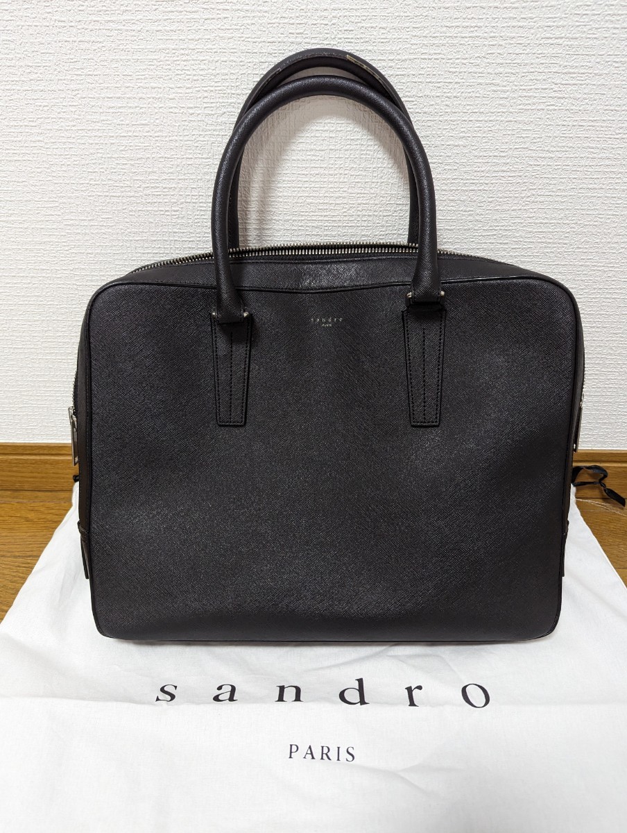 sandro paris サンドロ メンズ ビジネスバッグ カーフレザー 黒