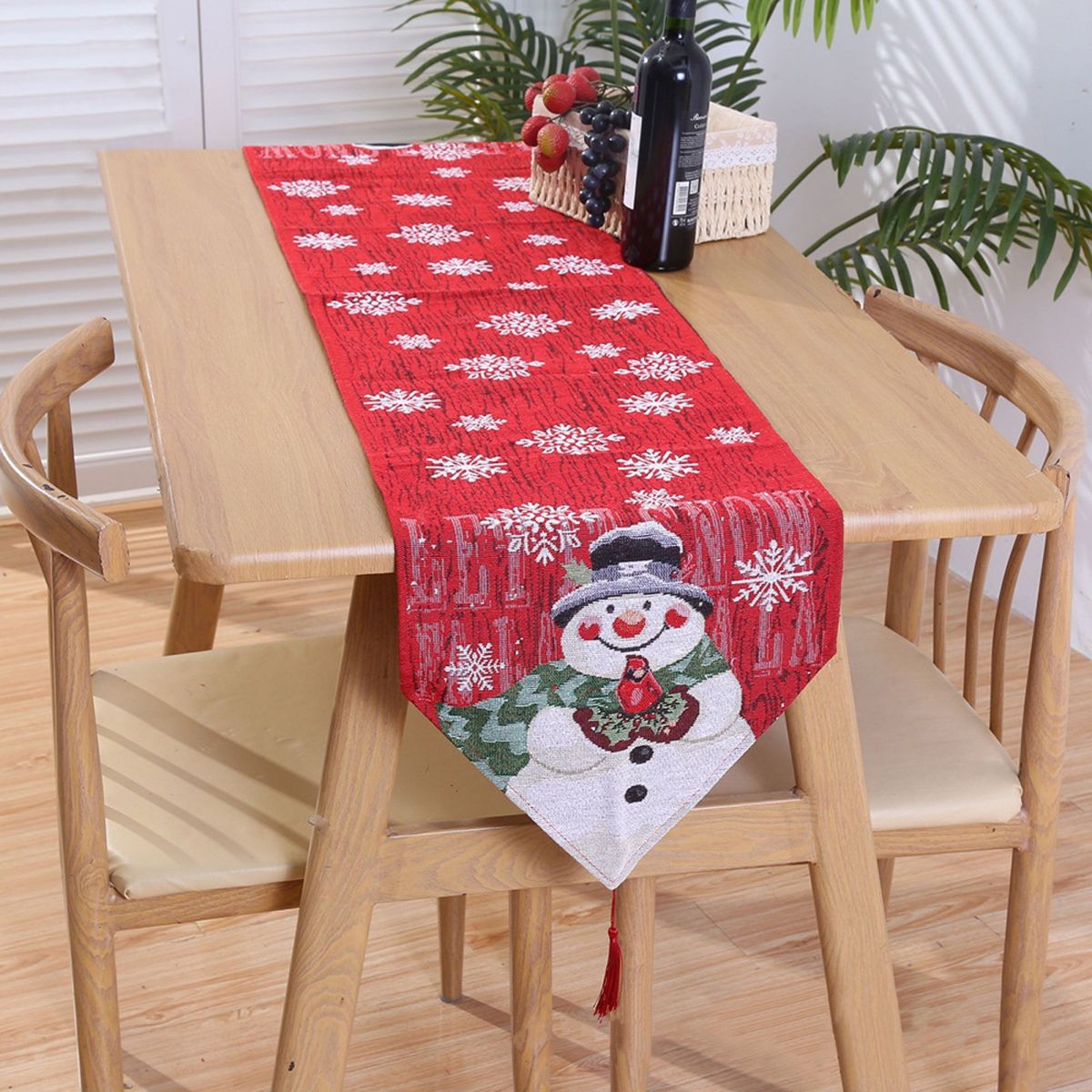テーブルランナー 雪だるま クリスマス テーブルクロス スノーマン パーティー 刺繍 テーブルコーディネート テーブルセンター