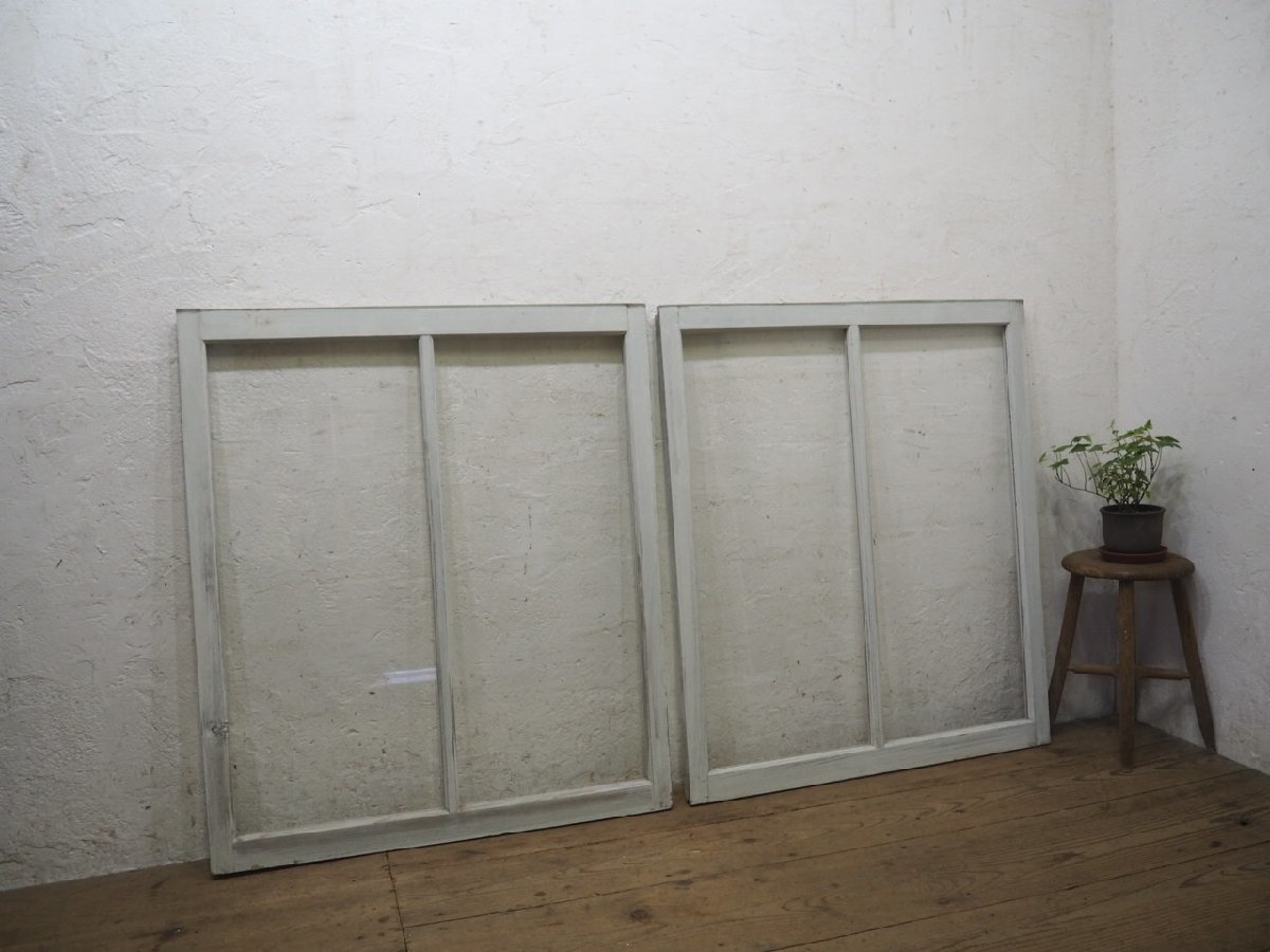 taN0287*(2)[H101,5cm×W87,5cm]×2 sheets * pretty white paint. old tree frame glass door * fittings sliding door window glass car Be retro Vintage L under 