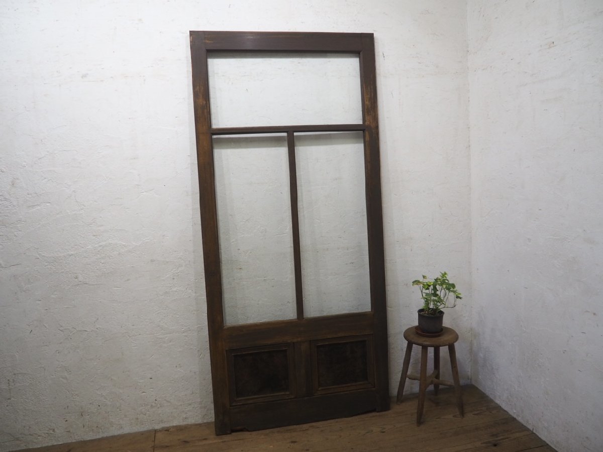 taN0263*(3)[H194cm×W90,5cm]* antique *.... glass. large wooden sliding door *. pavilion fittings wave glass door entranceway door retro Taisho ..N pine 