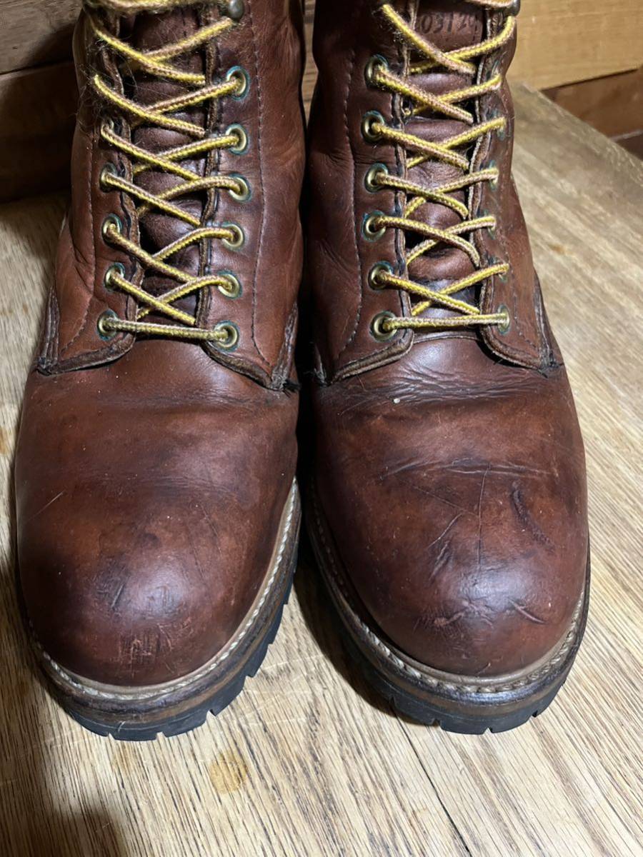 PT91プリントレッドウィング 4418 ロガー ブーツ 茶 刻印入り 94年製 スチールトゥ インナー付きredwing 寒冷地仕様検2218_画像3