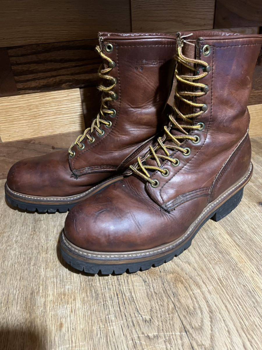 PT91プリントレッドウィング 4418 ロガー ブーツ 茶 刻印入り 94年製 スチールトゥ インナー付きredwing 寒冷地仕様検2218_画像2