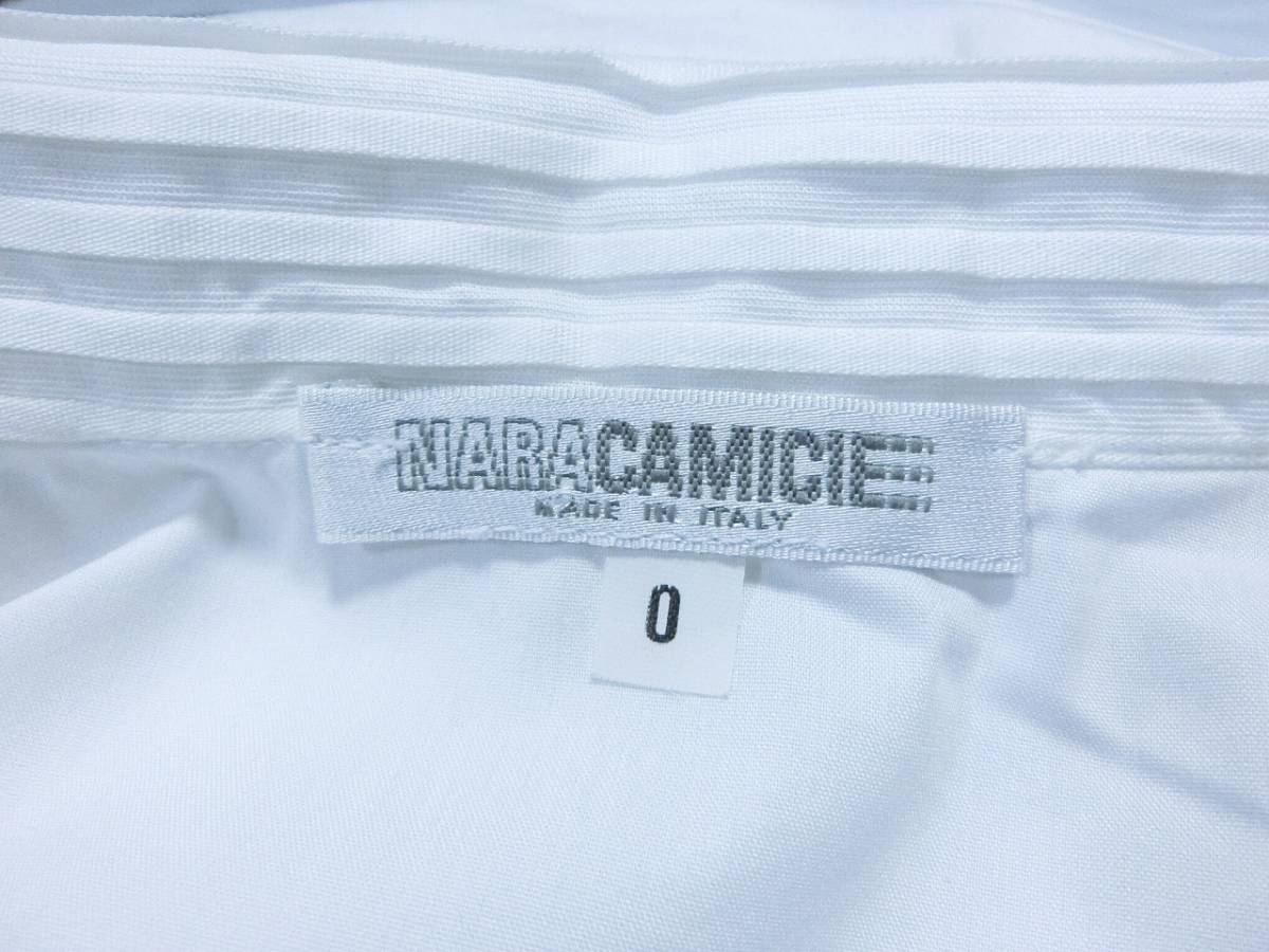 ★NARA CAMICIE ナラカミーチェ　白で襟とカフスにピンタックが付いた長袖ブラウス 0★イタリア製_画像7