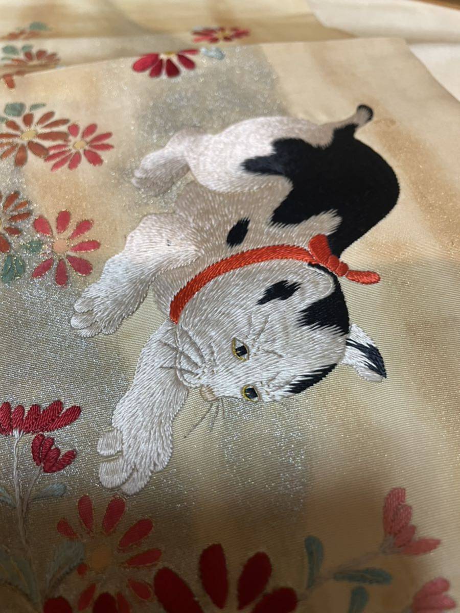  super . rare! Taisho romance flower . Mai . cat embroidery obi 