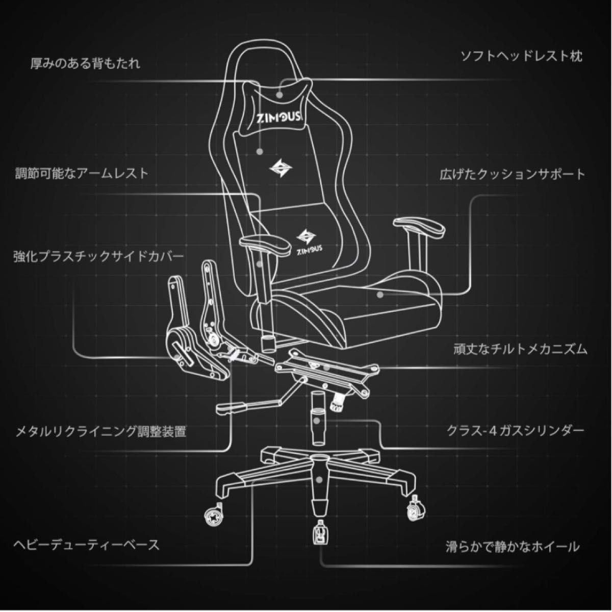 Zimous ゲーミングチェア オフィスチェア　パープル